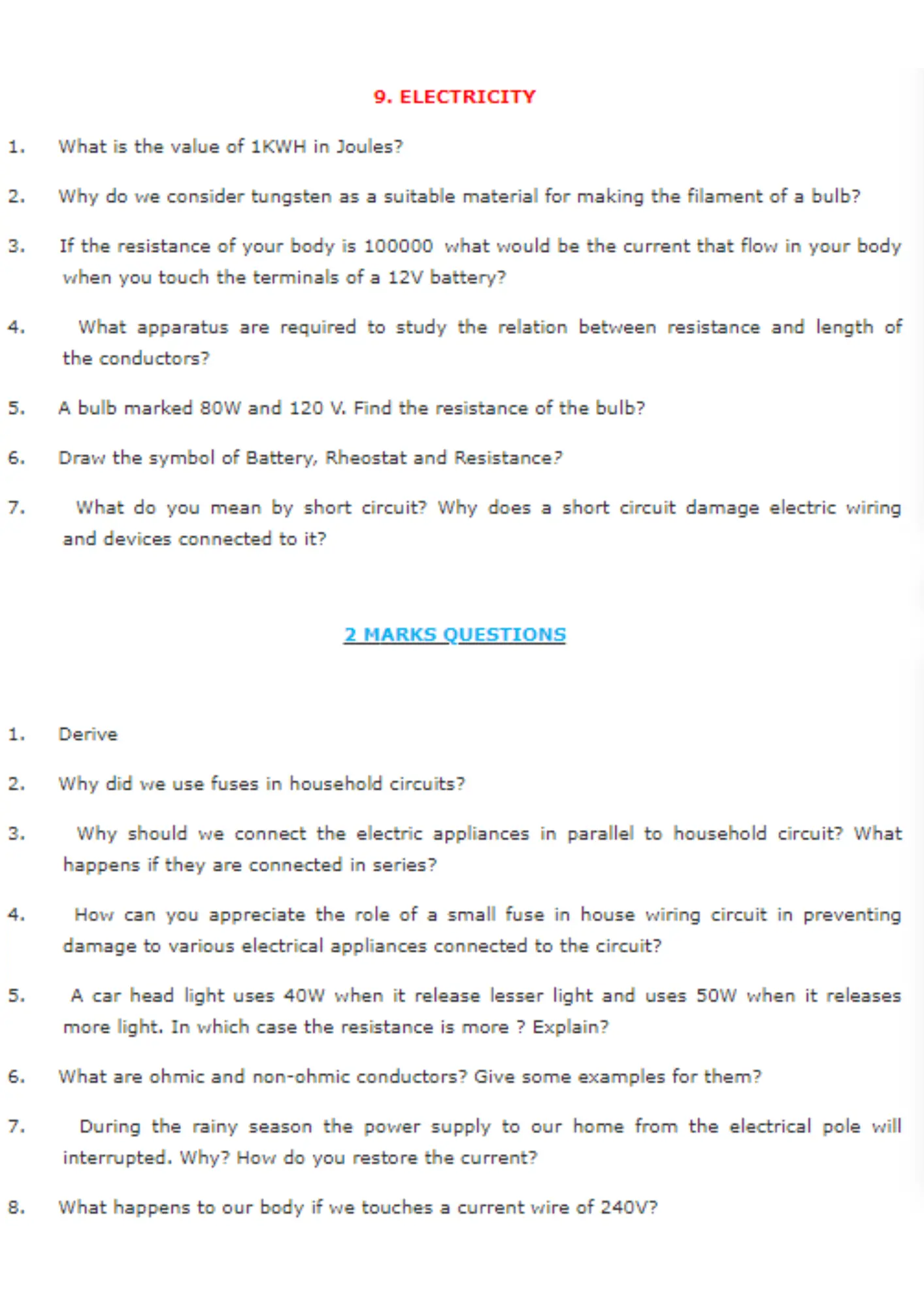 AP Board Solutions Class 10 Physics Important Questions