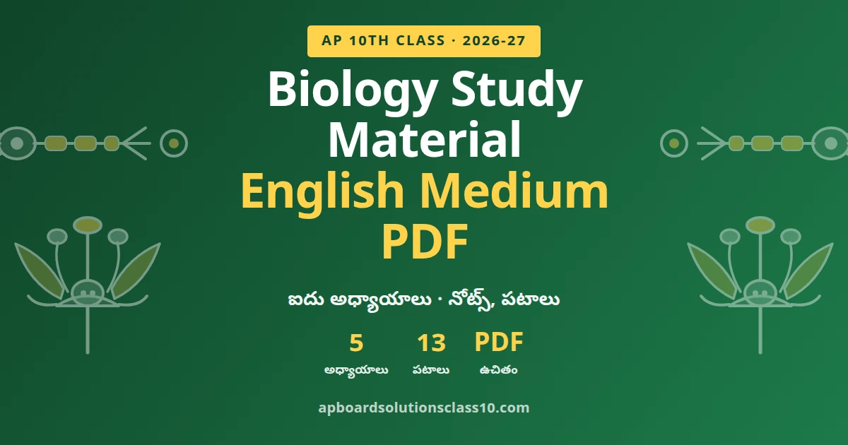 10th Class Biology Study Material English Medium PDF 2026-27 five chapters notes and diagrams