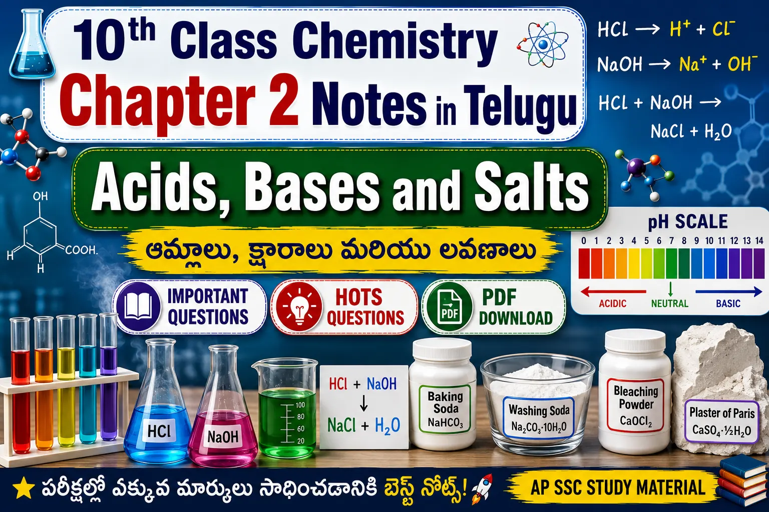 Acids Bases and Salts Notes Telugu PDF for Class 10 Chemistry