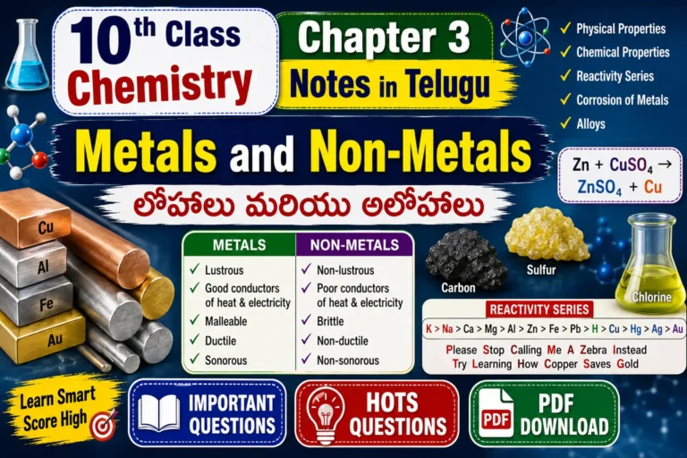 10th Class Chemistry Chapter 3 Notes in Telugu PDF Metals and Non-Metals Important Questions