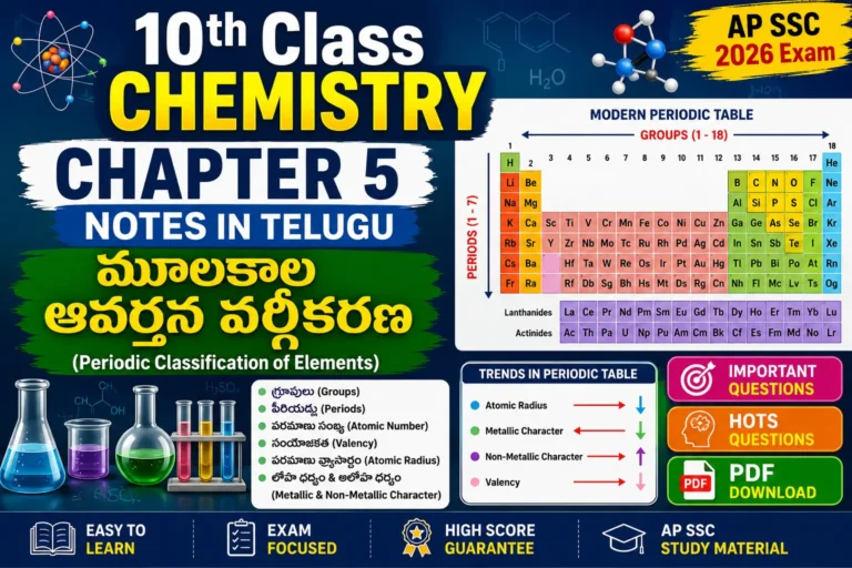 10th Class Chemistry Chapter 5 Notes in Telugu PDF Periodic Classification of Elements Important Questions