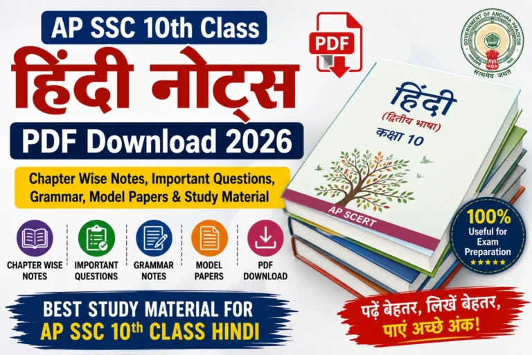 AP SSC 10th Class Hindi Notes PDF Download 2026 Chapter Wise Notes Important Questions Grammar Study Material