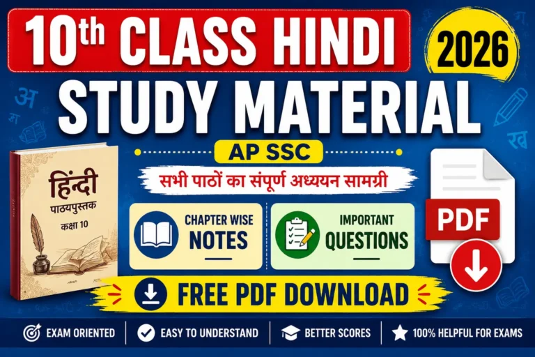 10th Class Hindi Study Material PDF Download 2026 AP SSC Chapter Wise Notes Guide Important Questions