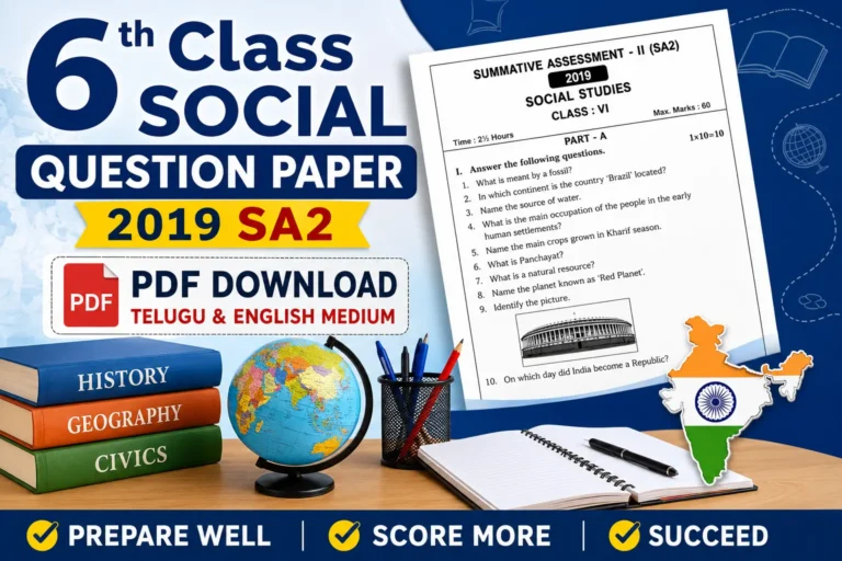 6th Class Social Question Paper 2019 SA2 PDF Download Telugu and English Medium