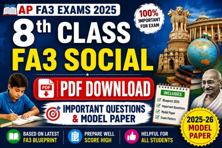 8th Class FA3 Social Question Paper 2025 PDF Download Important Questions Blueprint Model Paper