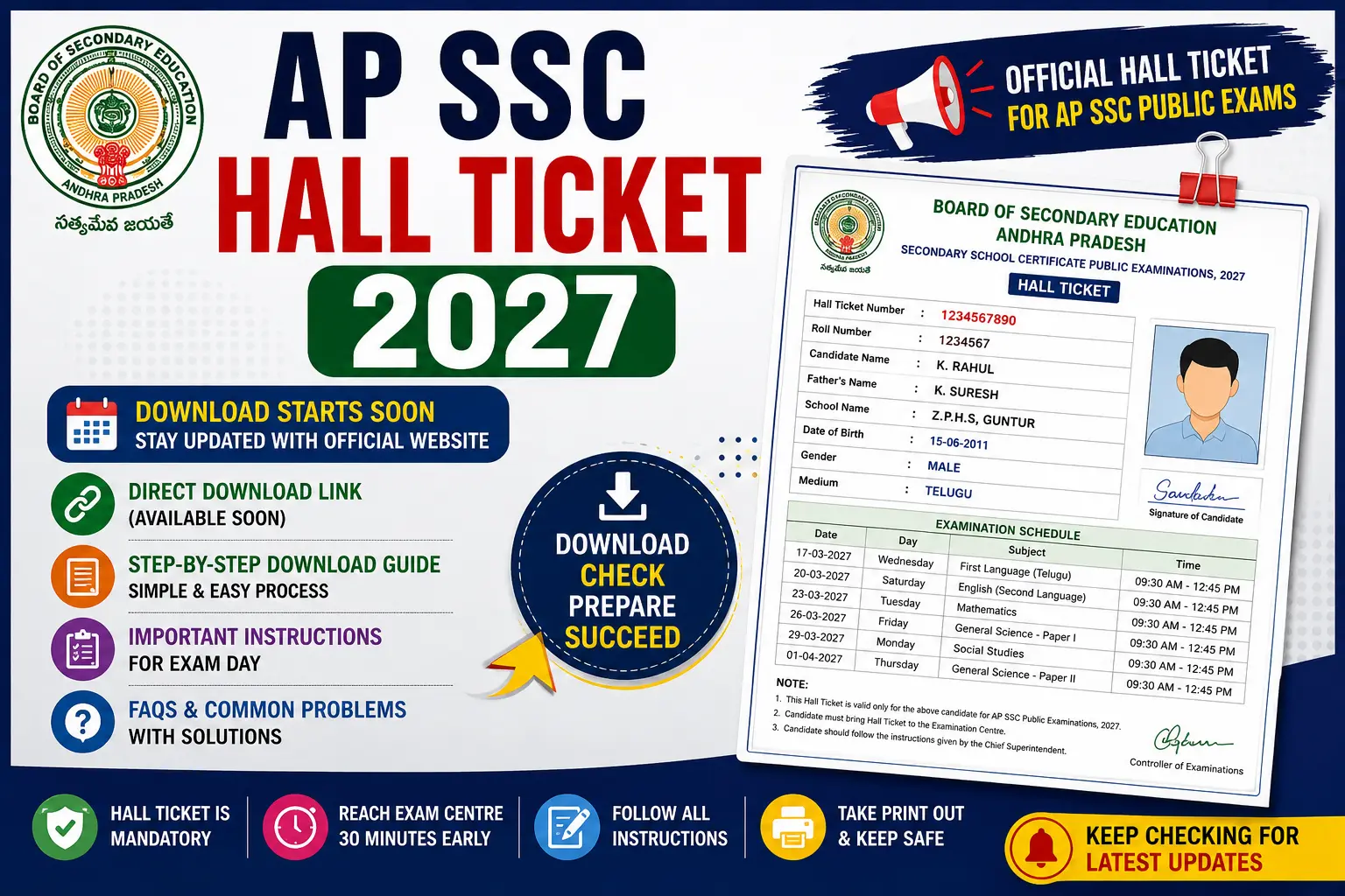 AP SSC Hall Ticket 2027 Download Direct Link Release Date and Exam Instructions