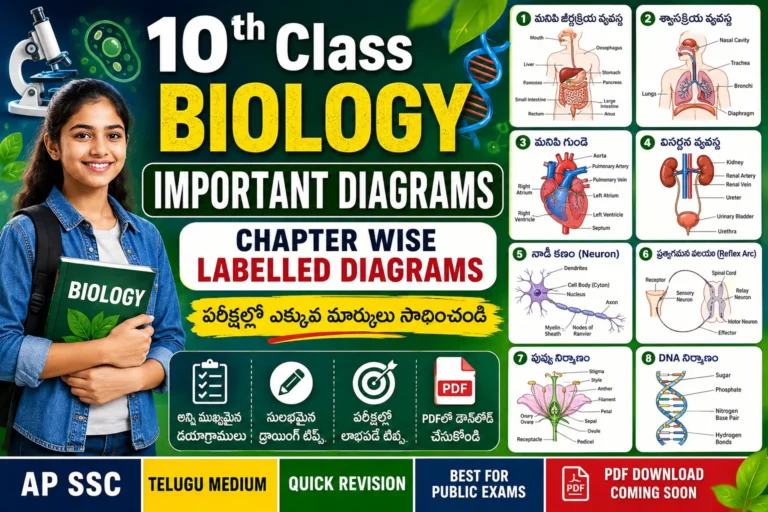 10th Class Biology Important Diagrams in Telugu PDF Chapter Wise Labelled Diagrams for AP SSC Students