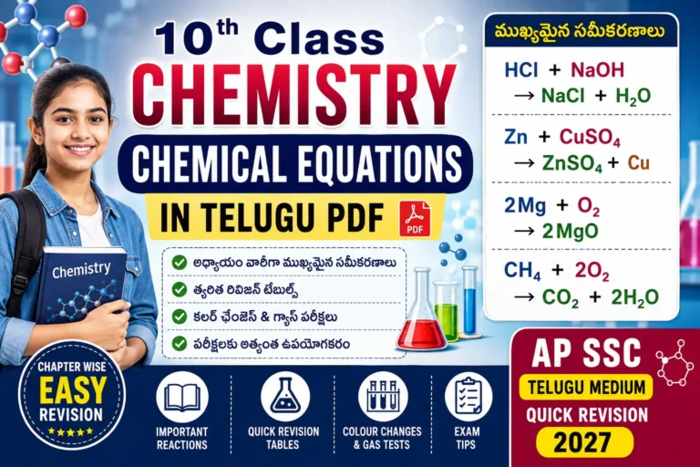 10th Class Chemistry Chemical Equations in Telugu PDF Chapter Wise Important Reactions for AP SSC Students