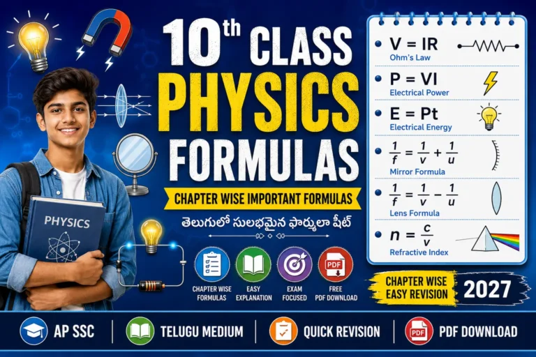 10th Class Physics Formulas in Telugu PDF Chapter Wise Important Formula Sheet for AP SSC Students