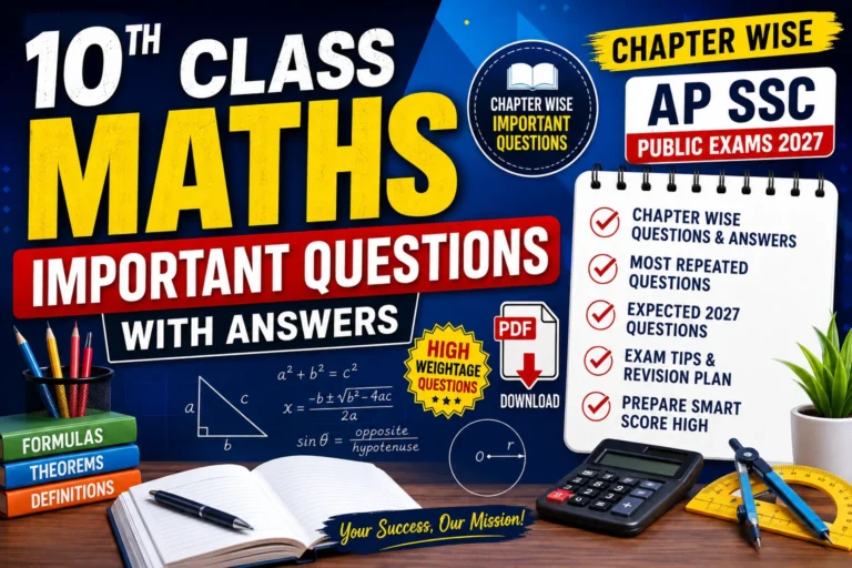 10th Class Maths Important Questions with Answers PDF – Chapter Wise AP SSC Maths Public Exam Questions 2027