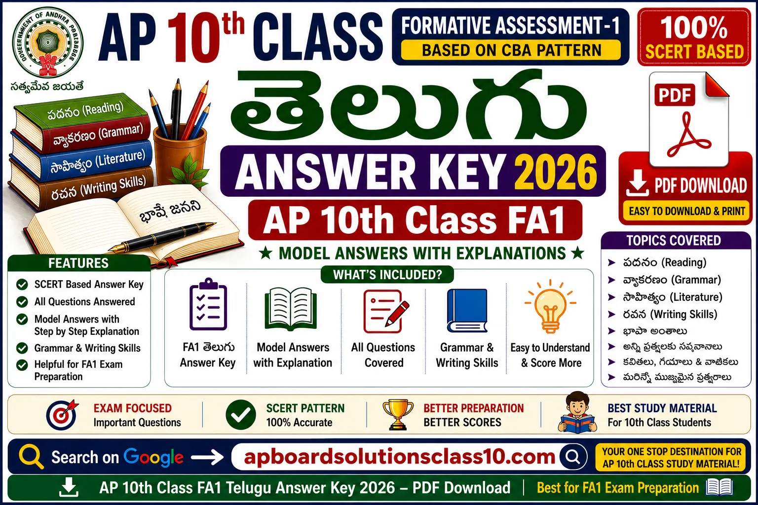 AP 10th Class FA1 Telugu Answer Key 2026 PDF Download