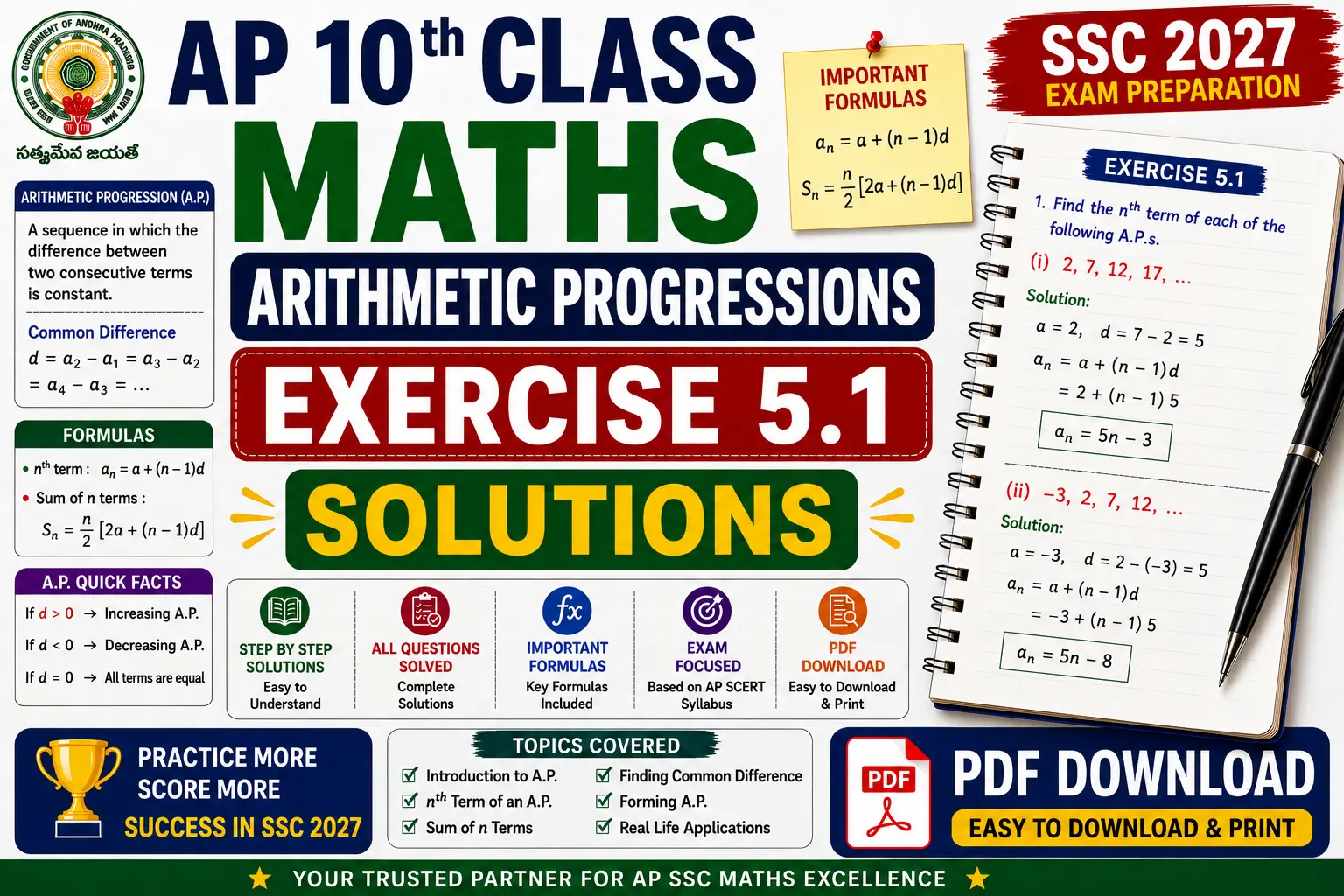 AP 10th Class Maths Arithmetic Progressions Exercise 5.1 Solutions