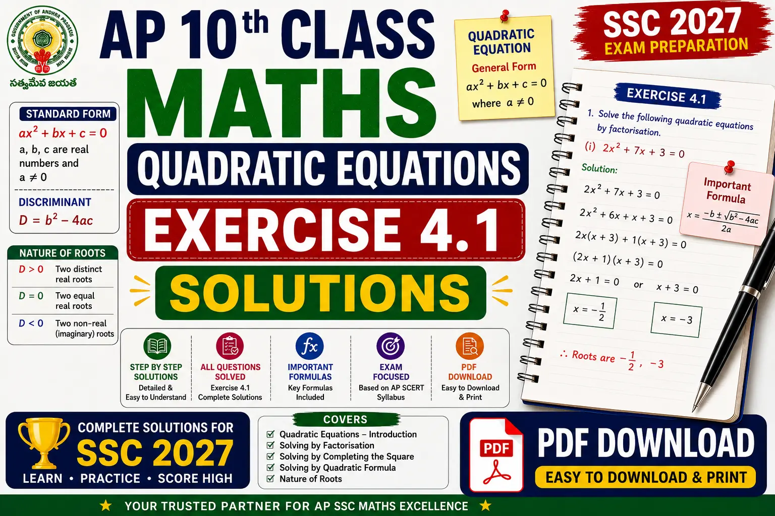 ap 10th class maths quadratic equations exercise 4 1 solutions
