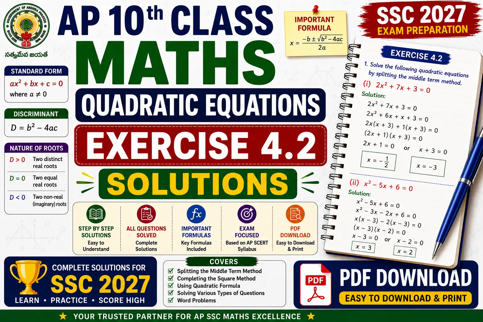 ap 10th class maths quadratic equations exercise 4 2 solutions