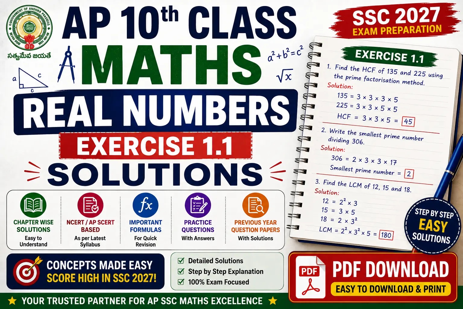 ap 10th class maths real numbers exercise 1 1 solutions