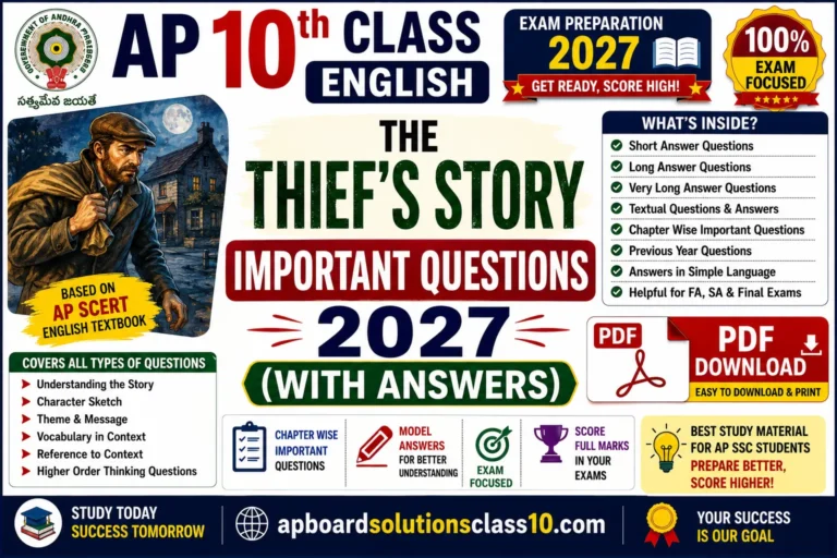 AP 10th Class English The Thief's Story important questions 2027 with answers