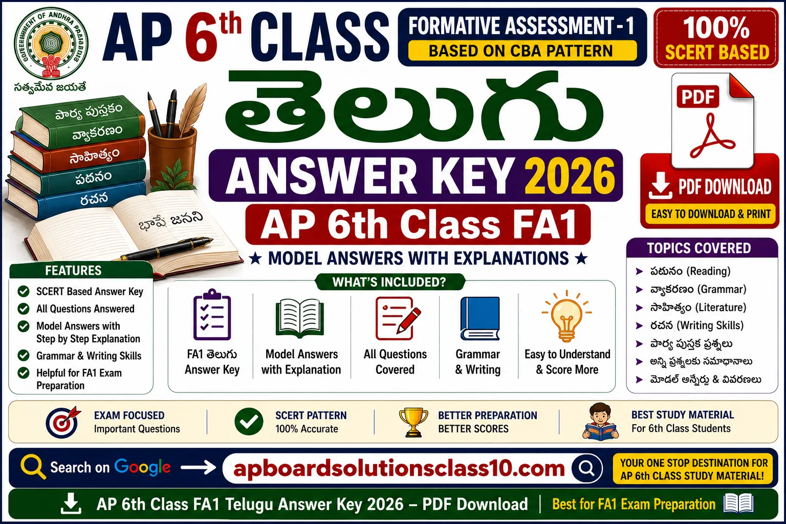 AP 6th Class FA1 Telugu Answer Key 2026 PDF Download