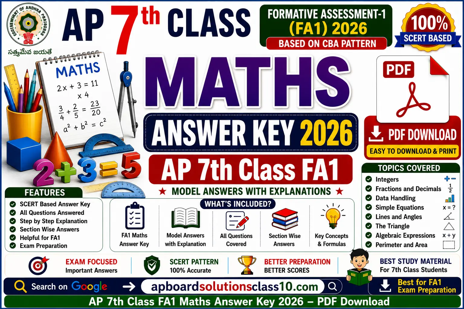 AP 7th Class FA1 Maths Answer Key 2026 PDF Download