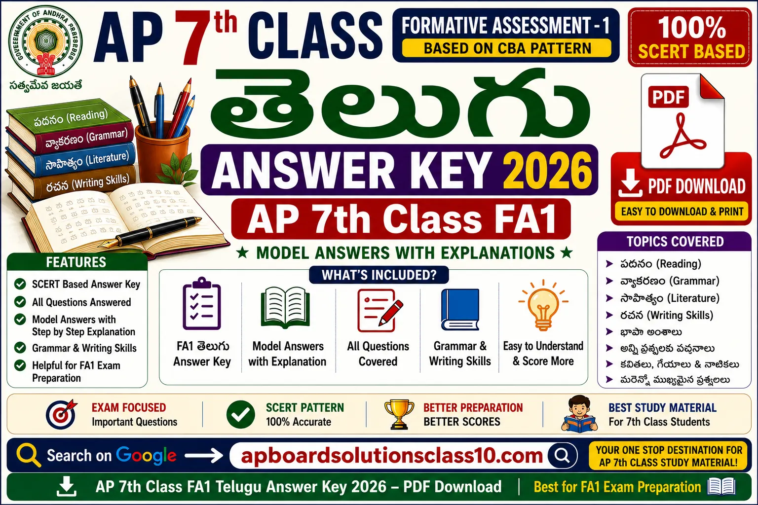AP 7th Class FA1 Telugu Answer Key 2026 PDF Download