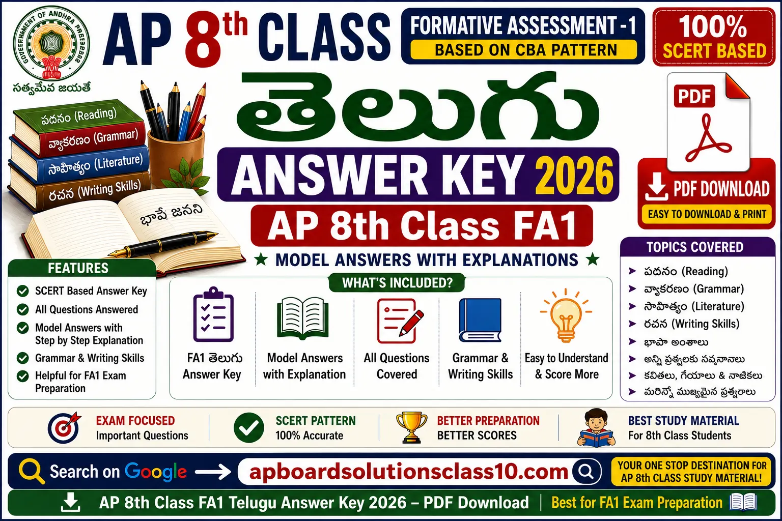 AP 8th Class FA1 Telugu Answer Key 2026 PDF Download