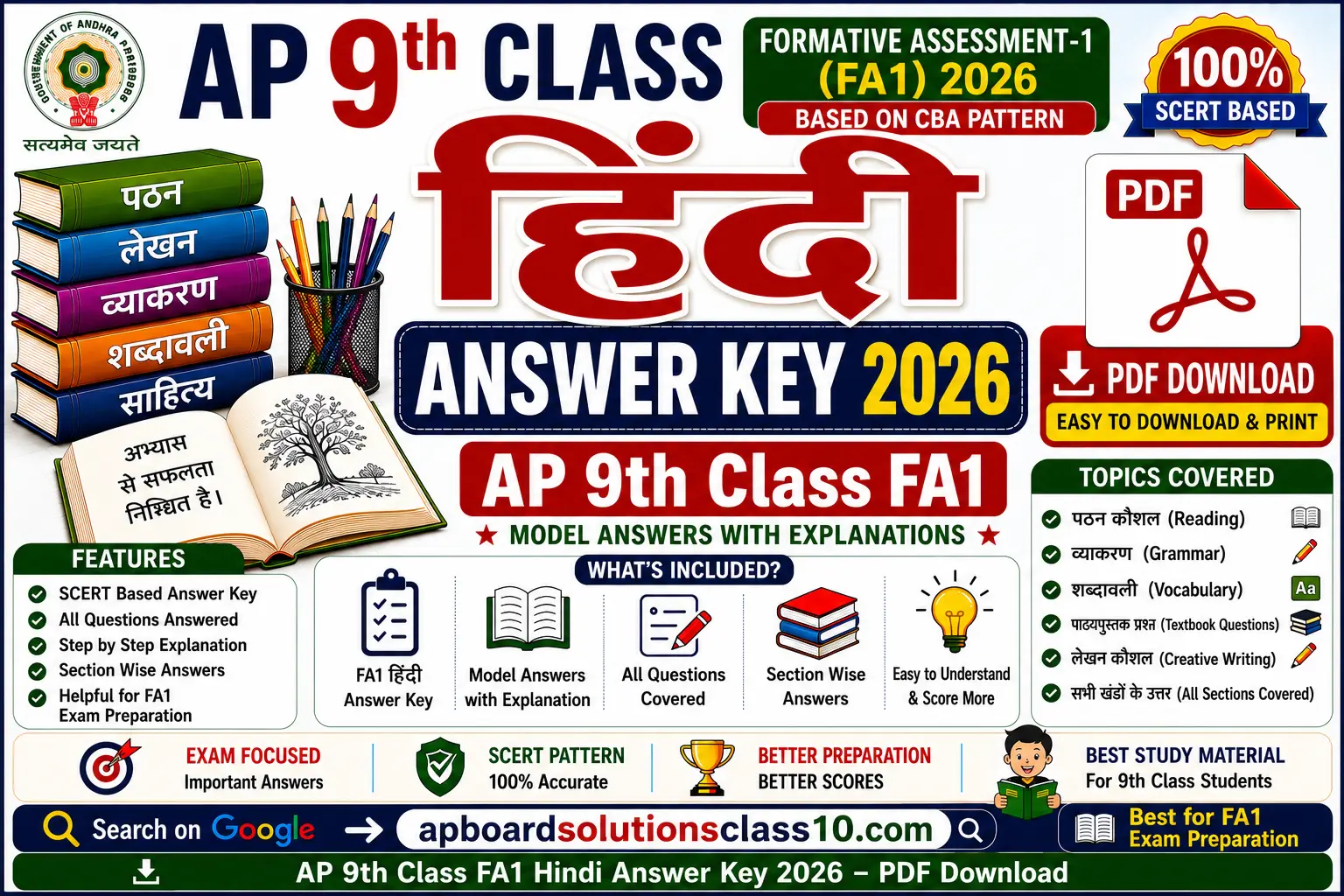 AP 9th Class FA1 Hindi Answer Key 2026 PDF Download