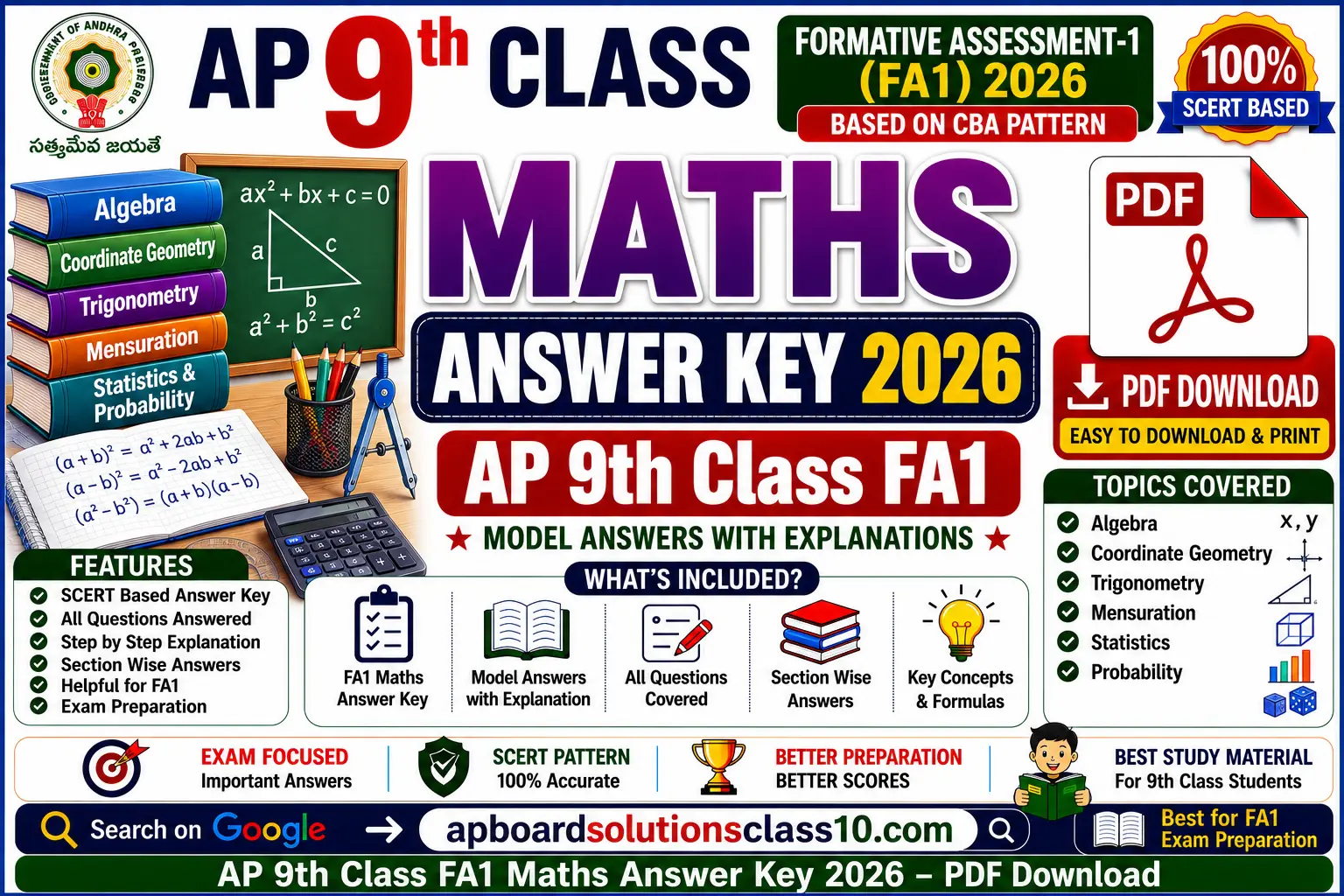AP 9th Class FA1 Maths Answer Key 2026 PDF Download