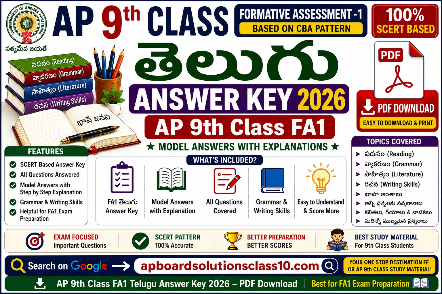 AP 9th Class FA1 Telugu Answer Key 2026 PDF Download