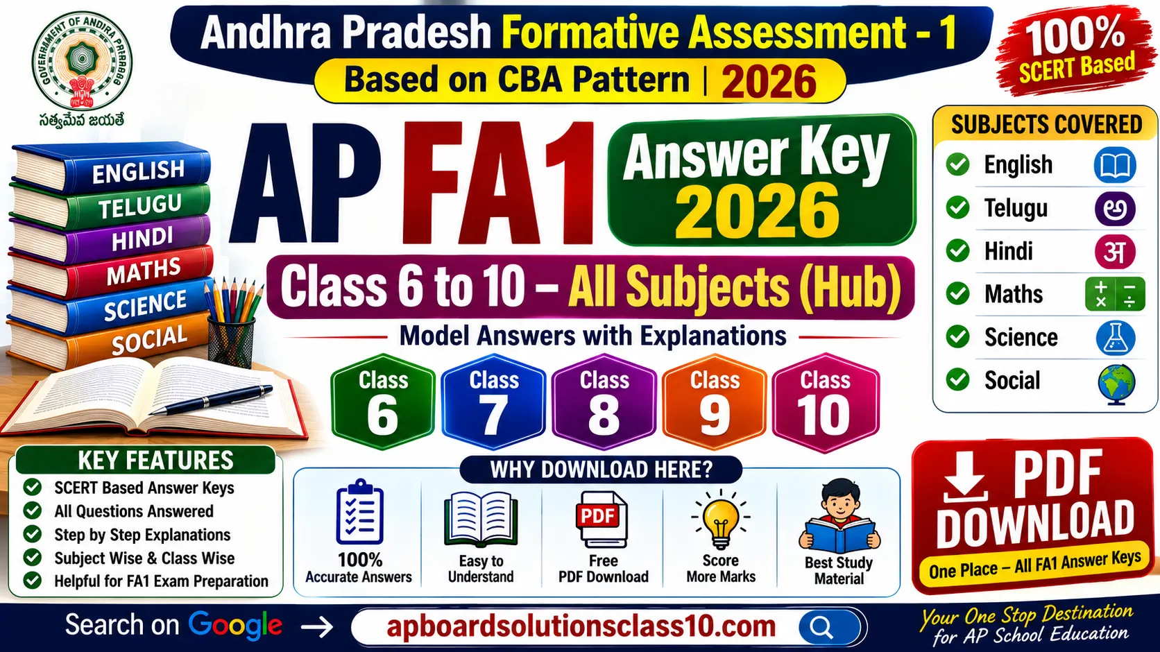 AP FA1 Answer Key 2026 Class 6 to 10 All Subjects PDF Download