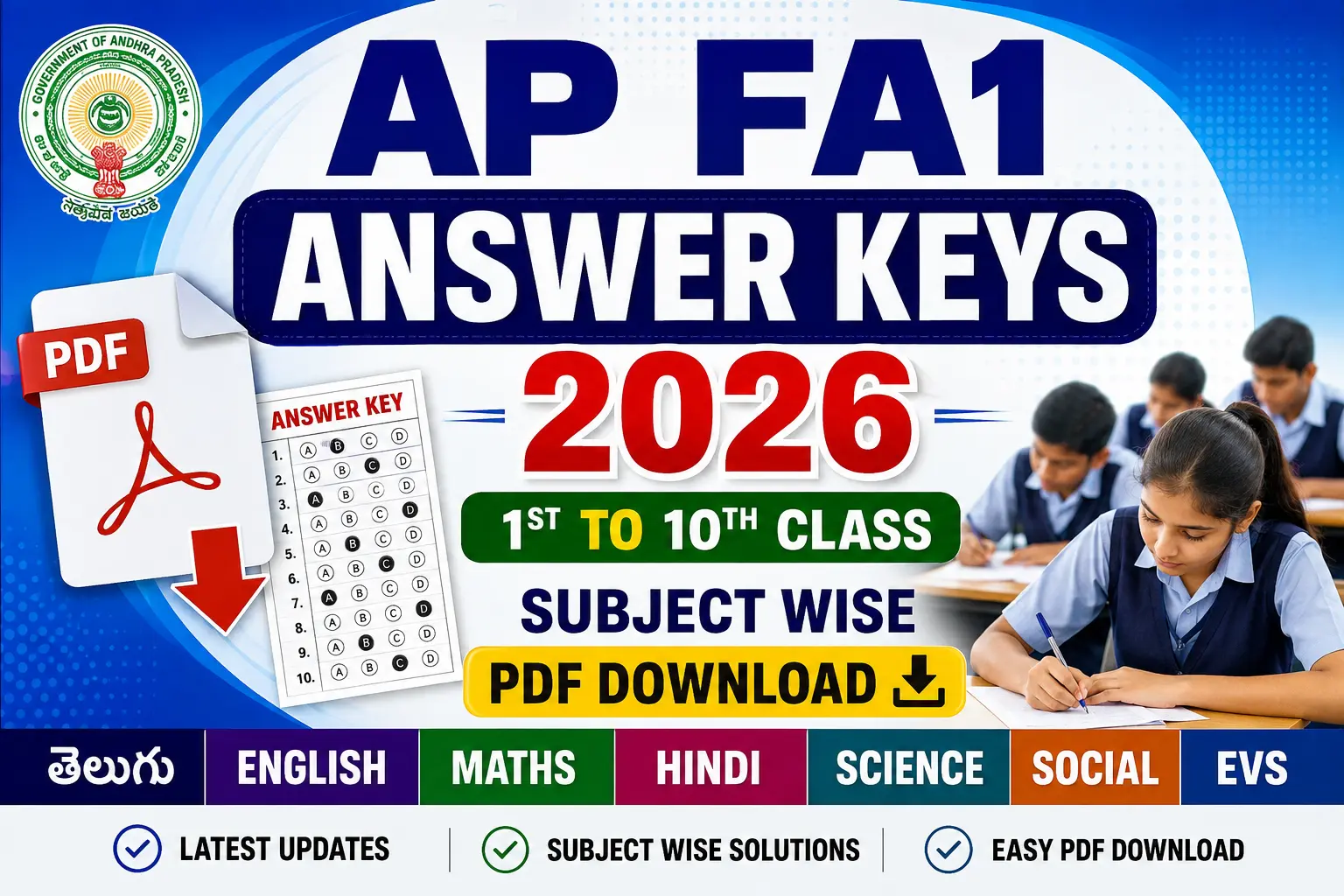 AP FA1 Answer Keys 2026 PDF Download for 1st to 10th Class Subject Wise