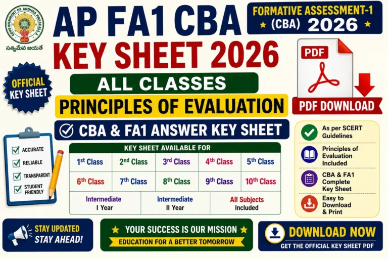 AP FA1 CBA Key Sheet 2026 PDF Download All Classes Principles of Evaluation