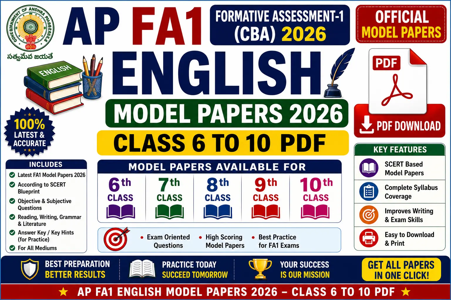 AP FA1 English Model Papers 2026 Class 6 to 10 PDF