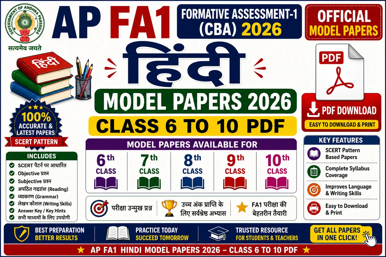 AP FA1 Hindi Model Papers 2026 Class 6 to 10 PDF