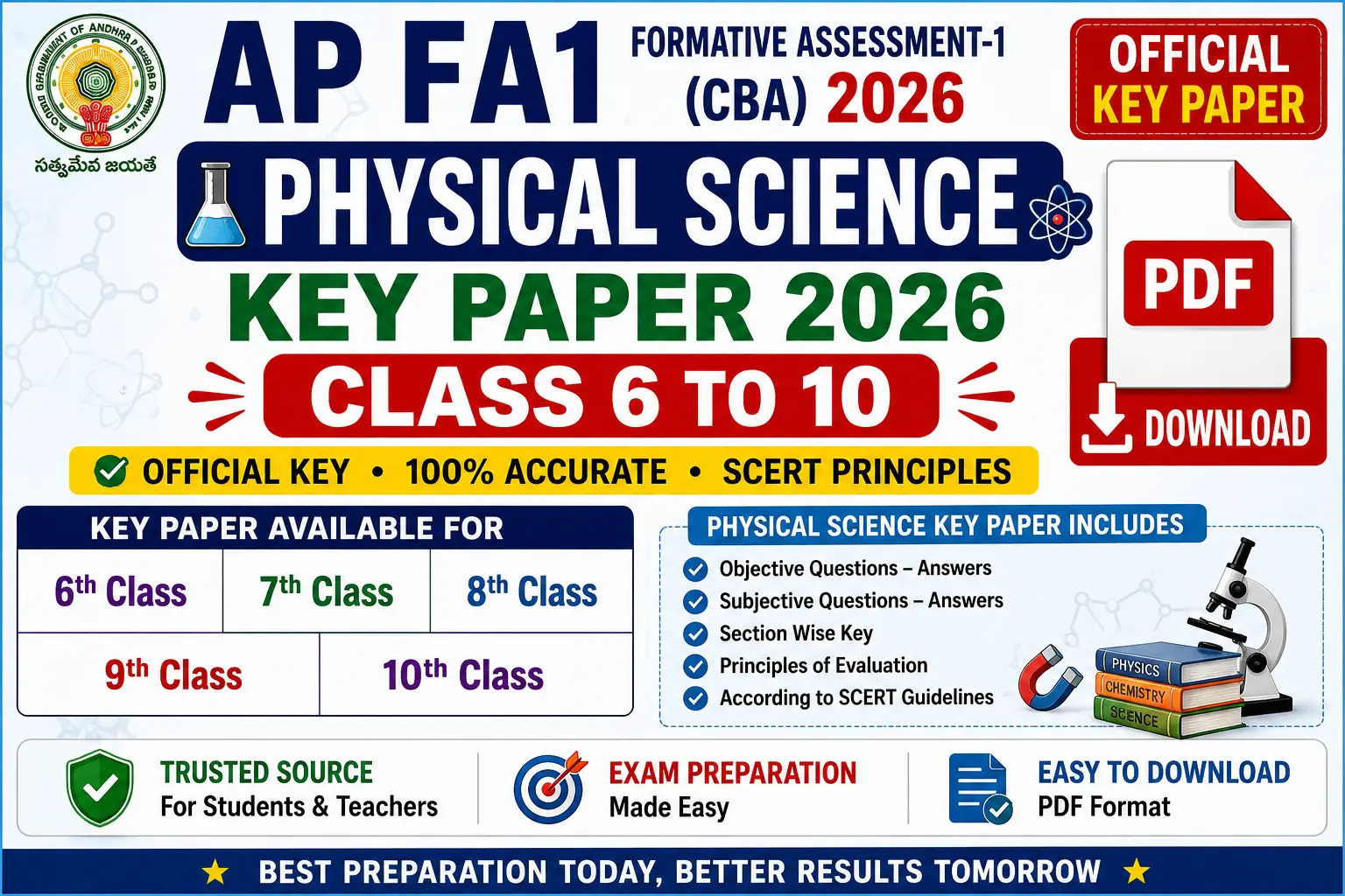 AP FA1 Physical Science Key Paper 2026 Class 6 to 10 PDF
