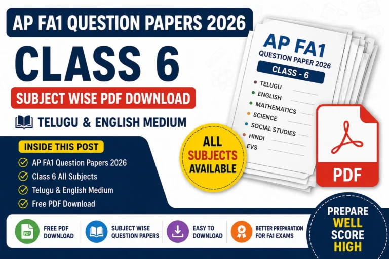 AP FA1 Question Papers 2026 Class 6 subject wise PDF download in Telugu and English Medium