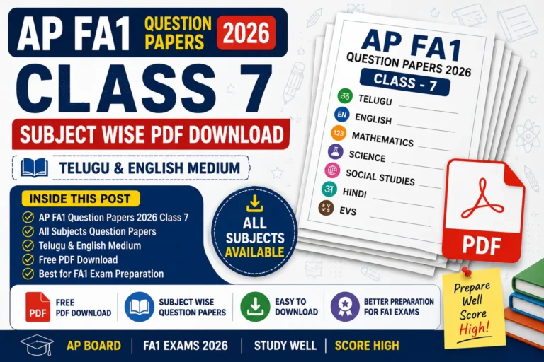 AP FA1 Question Papers 2026 Class 7 subject wise PDF download