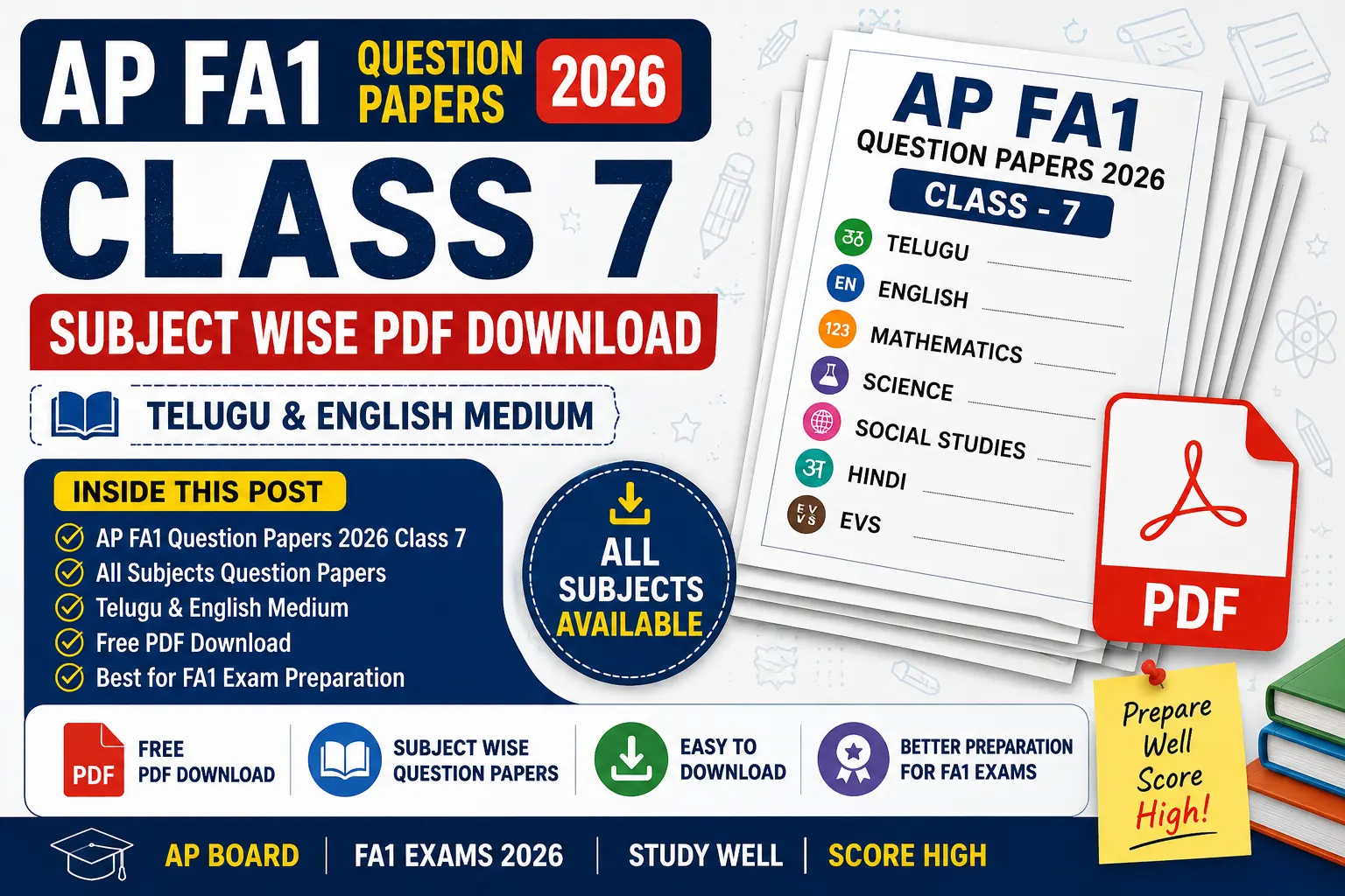 AP FA1 Question Papers 2026 Class 7 subject wise PDF download