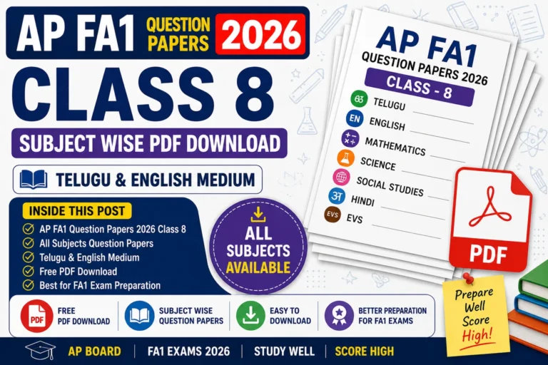 AP FA1 Question Papers 2026 Class 8 subject wise PDF download