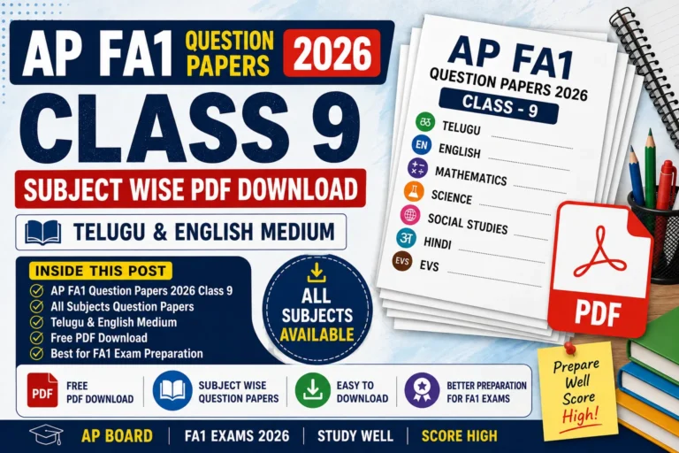 AP FA1 Question Papers 2026 Class 9 subject wise PDF download