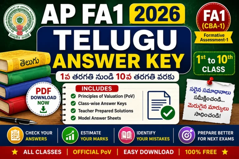 AP FA1 Telugu Answer Key 2026 PDF Download for 1st to 10th Class with Principles of Valuation PoV