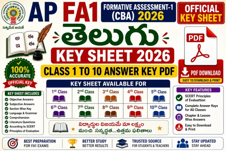 AP FA1 Telugu Key Sheet 2026 Class 1 to 10 Answer Key PDF