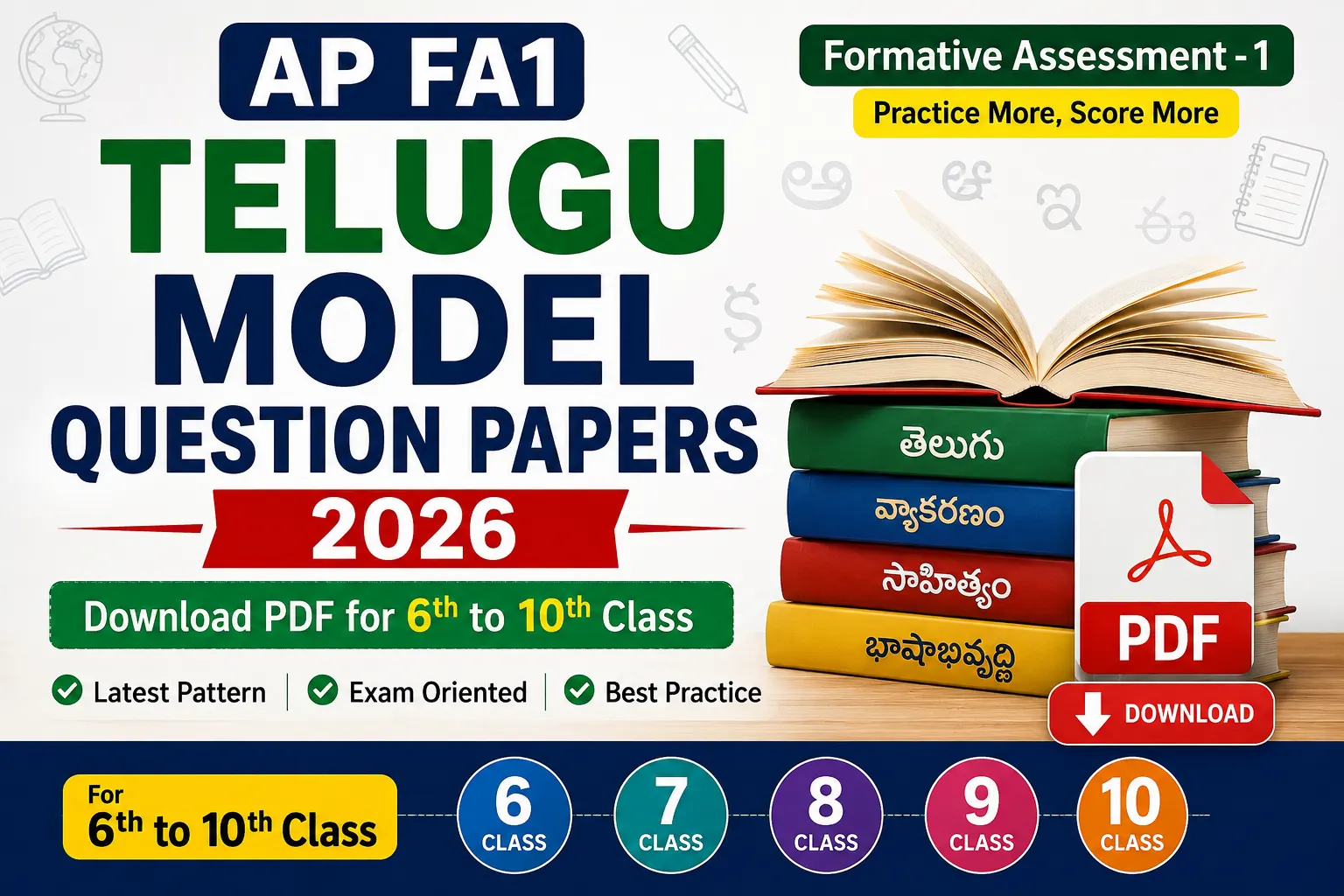 AP FA1 Telugu Model Question Papers 2026 for 6th to 10th Class