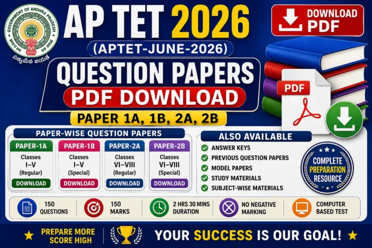 AP TET 2026 Question Papers PDF Download Paper 1A 1B 2A 2B