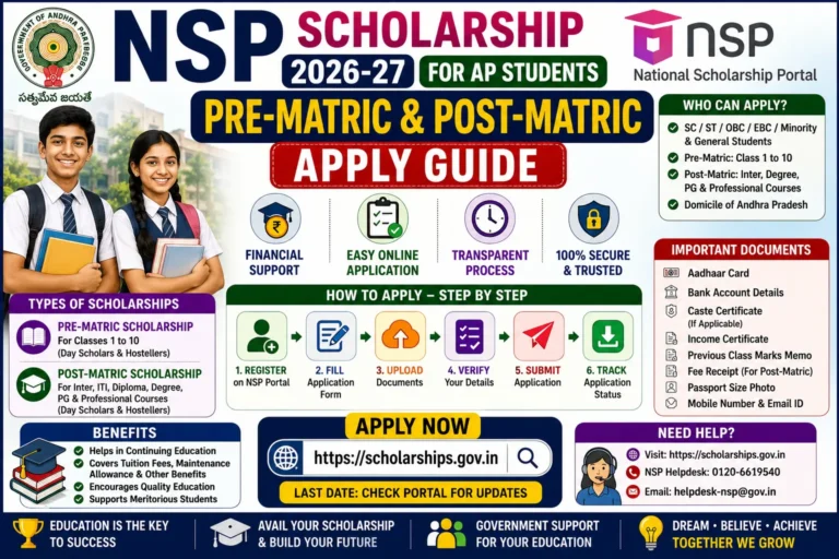NSP Scholarship 2026-27 for AP Students Pre-Matric Post-Matric Apply Guide