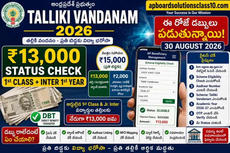 Talliki Vandanam ₹13,000 Status Check 2026 1st Class Inter 1st Year