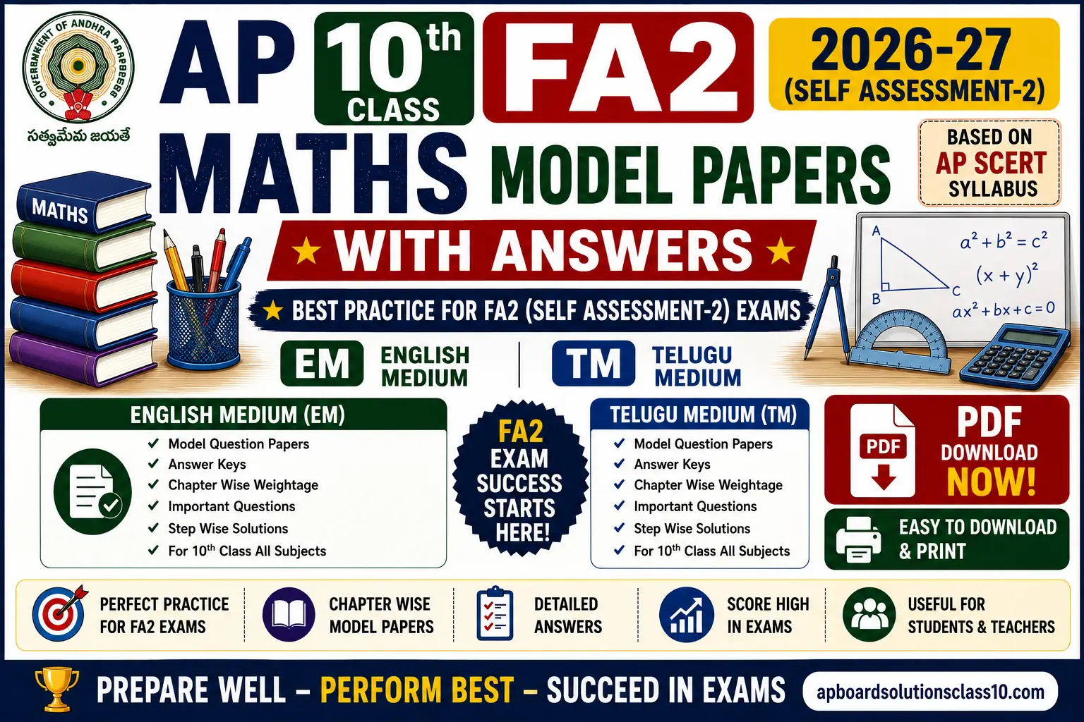 AP 10th Class FA2 Maths Model Papers with Answers English Telugu Medium