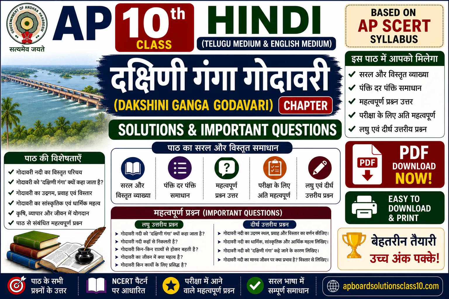 AP 10th Class Hindi दक्षिणी गंगा गोदावरी Chapter Solutions Important Questions