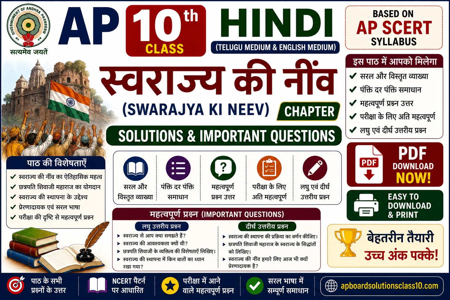 AP 10th Class Hindi स्वराज्य की नींव Chapter Solutions Important Questions