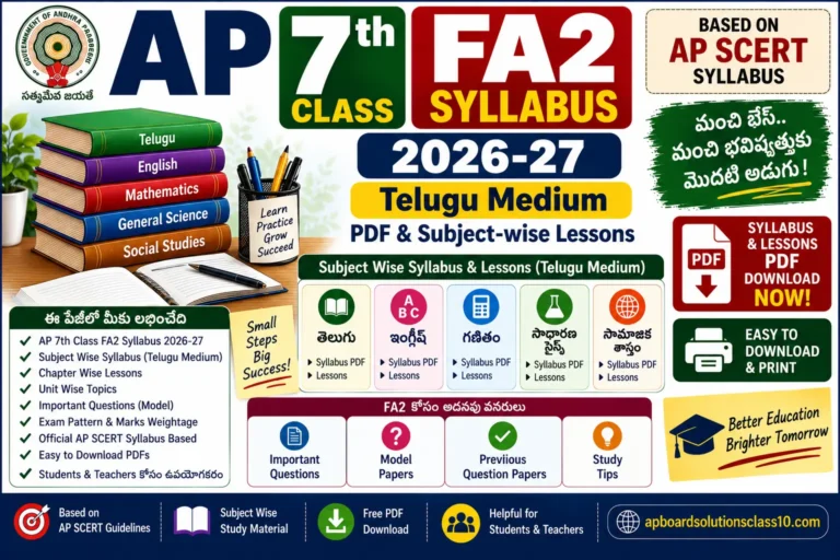 AP 7th Class FA2 Syllabus 2026-27 Telugu Medium PDF Subject wise Lessons