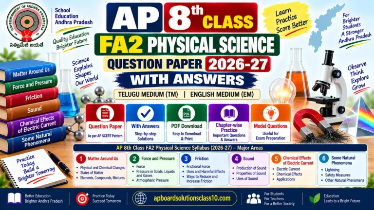 AP 8th Class FA2 Physical Science question paper 2026-27 with answers in Telugu medium