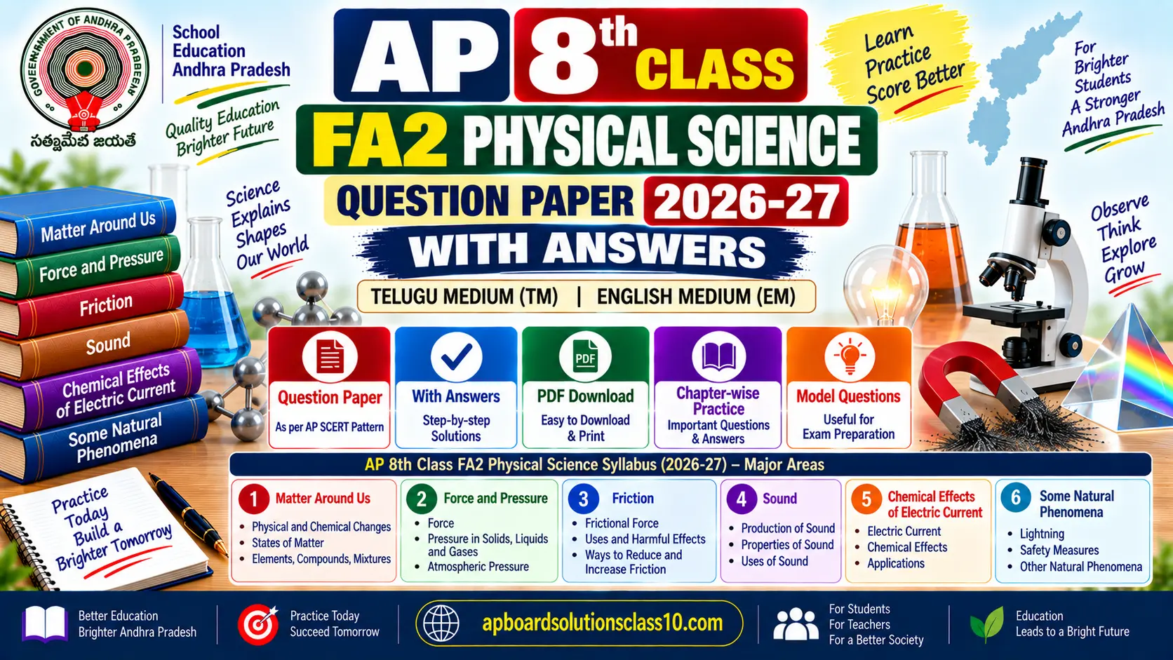 AP 8th Class FA2 Physical Science question paper 2026-27 with answers in Telugu medium